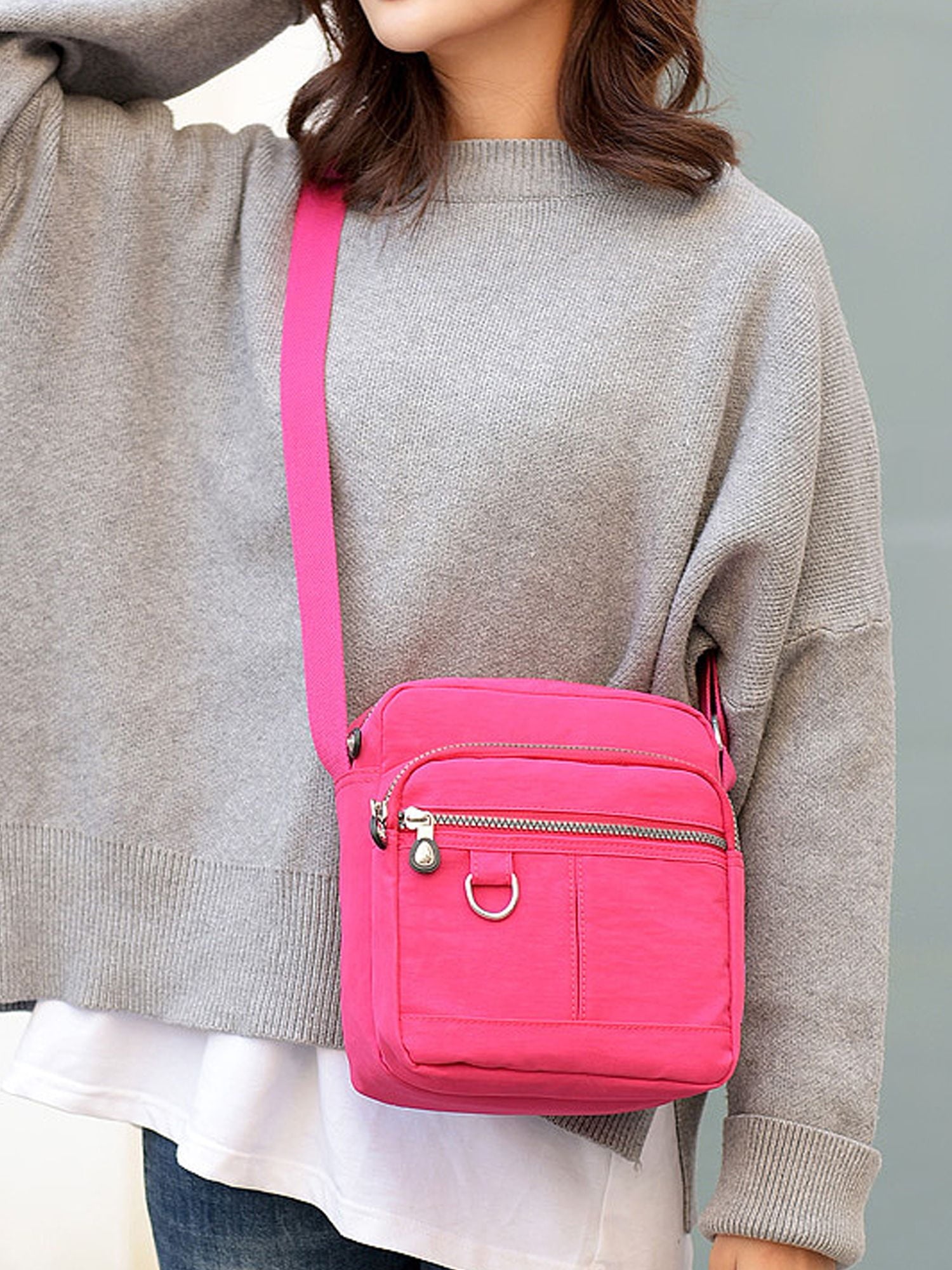 Luxtrada Casual Nylon Purse Handbag Crossbody Bag Waterproof Shoulder Bag with Zipper Pockets for Women (Black) Rose Red