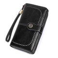 Leather Wallet Women Rfid Blocking Large Capacity, Zip Around Long Wallet - Pu Phone Clutch Purse, Trifold Ladies Wallets Coins Zipper Pocket with Id Window, Card Holder Wristlet Black