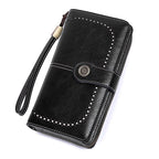 Leather Wallet Women Rfid Blocking Large Capacity, Zip Around Long Wallet - Pu Phone Clutch Purse, Trifold Ladies Wallets Coins Zipper Pocket with Id Window, Card Holder Wristlet Black