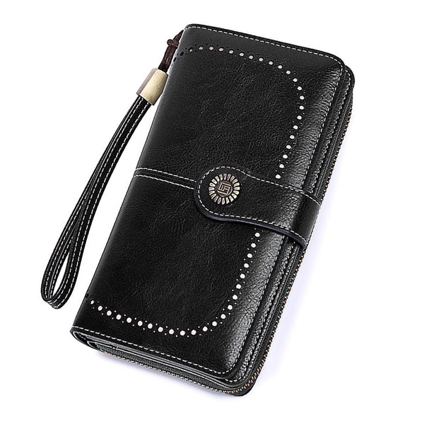 Leather Wallet Women Rfid Blocking Large Capacity, Zip Around Long Wallet - Pu Phone Clutch Purse, Trifold Ladies Wallets Coins Zipper Pocket with Id Window, Card Holder Wristlet Black