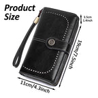 Leather Wallet Women Rfid Blocking Large Capacity, Zip Around Long Wallet - Pu Phone Clutch Purse, Trifold Ladies Wallets Coins Zipper Pocket with Id Window, Card Holder Wristlet Black