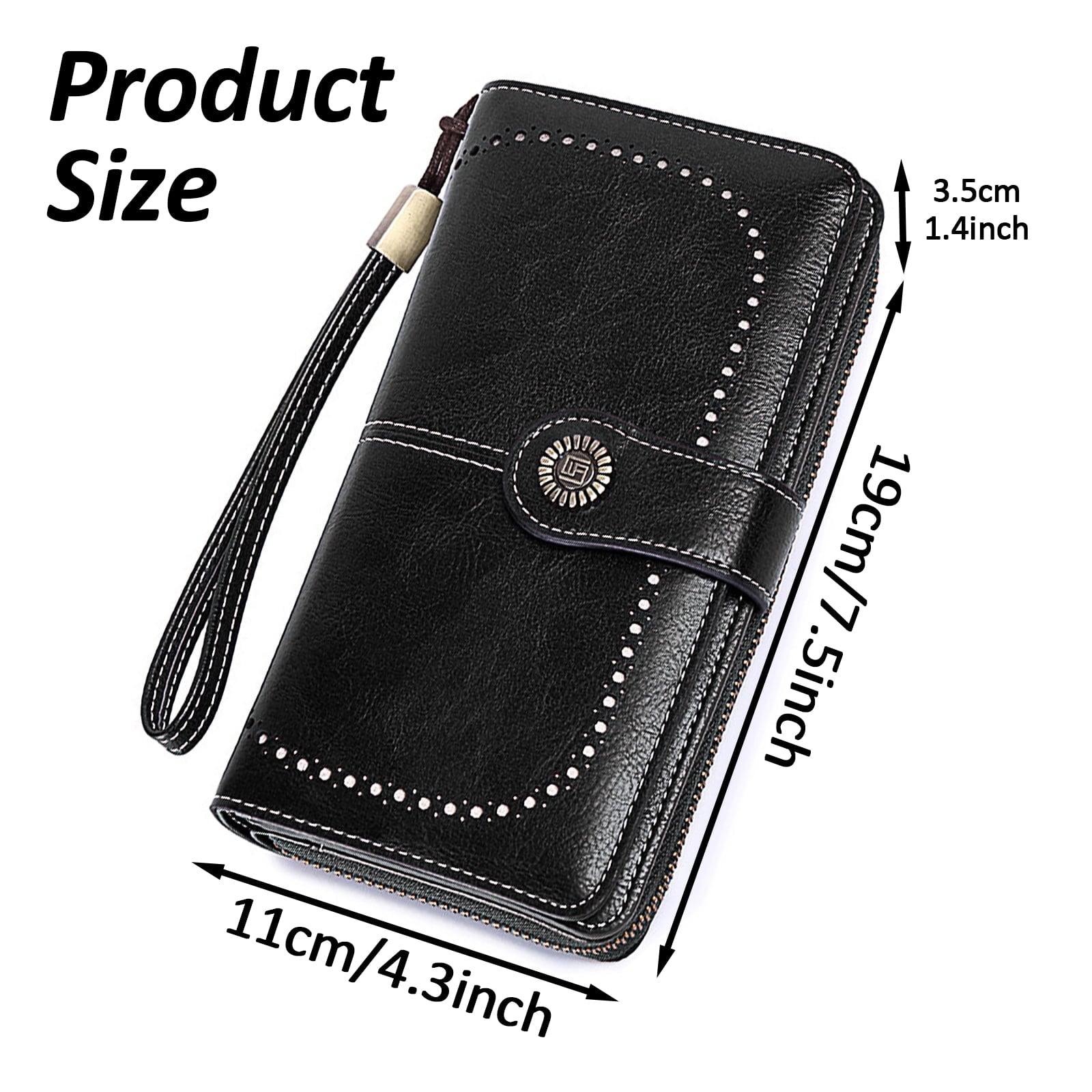 Leather Wallet Women Rfid Blocking Large Capacity, Zip Around Long Wallet - Pu Phone Clutch Purse, Trifold Ladies Wallets Coins Zipper Pocket with Id Window, Card Holder Wristlet Black