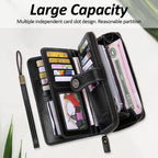 Leather Wallet Women Rfid Blocking Large Capacity, Zip Around Long Wallet - Pu Phone Clutch Purse, Trifold Ladies Wallets Coins Zipper Pocket with Id Window, Card Holder Wristlet Black