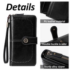 Leather Wallet Women Rfid Blocking Large Capacity, Zip Around Long Wallet - Pu Phone Clutch Purse, Trifold Ladies Wallets Coins Zipper Pocket with Id Window, Card Holder Wristlet Black