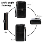 Leather Wallet Women Rfid Blocking Large Capacity, Zip Around Long Wallet - Pu Phone Clutch Purse, Trifold Ladies Wallets Coins Zipper Pocket with Id Window, Card Holder Wristlet Black