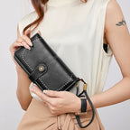 Leather Wallet Women Rfid Blocking Large Capacity, Zip Around Long Wallet - Pu Phone Clutch Purse, Trifold Ladies Wallets Coins Zipper Pocket with Id Window, Card Holder Wristlet Black