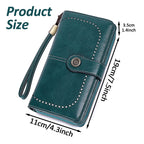 Leather Wallet Women Rfid Blocking Large Capacity, Zip Around Long Wallet - Pu Phone Clutch Purse, Trifold Ladies Wallets Coins Zipper Pocket with Id Window, Card Holder Wristlet, Black Blue
