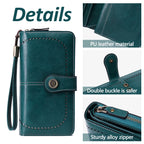 Leather Wallet Women Rfid Blocking Large Capacity, Zip Around Long Wallet - Pu Phone Clutch Purse, Trifold Ladies Wallets Coins Zipper Pocket with Id Window, Card Holder Wristlet, Black Blue