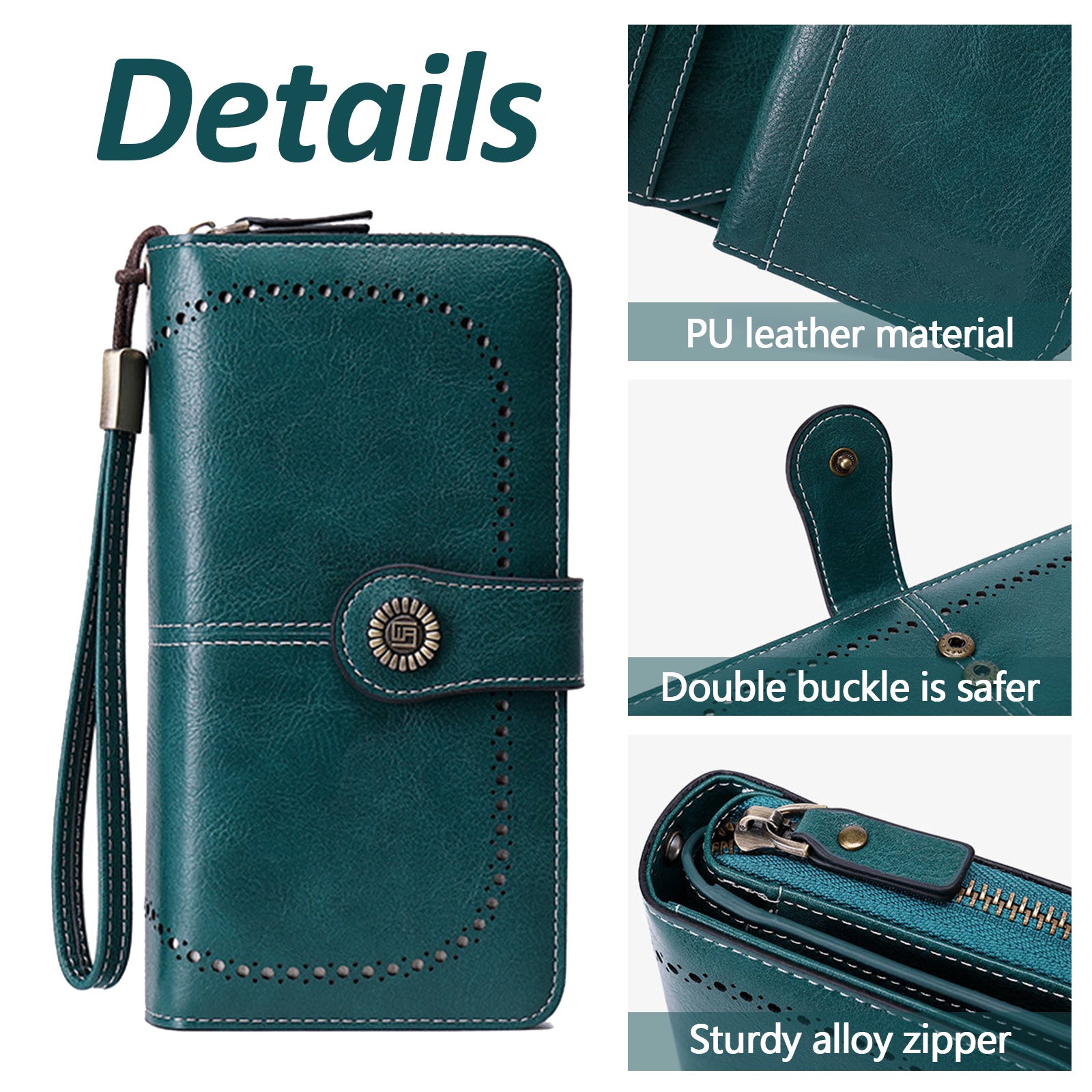 Leather Wallet Women Rfid Blocking Large Capacity, Zip Around Long Wallet - Pu Phone Clutch Purse, Trifold Ladies Wallets Coins Zipper Pocket with Id Window, Card Holder Wristlet, Black Blue