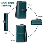 Leather Wallet Women Rfid Blocking Large Capacity, Zip Around Long Wallet - Pu Phone Clutch Purse, Trifold Ladies Wallets Coins Zipper Pocket with Id Window, Card Holder Wristlet, Black Blue