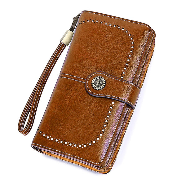 Leather Wallet Women Rfid Blocking Large Capacity, Zip Around Long Wallet - Pu Phone Clutch Purse, Trifold Ladies Wallets Coins Zipper Pocket with Id Window, Card Holder Wristlet, Black Brown
