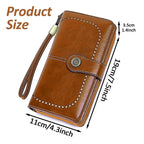 Leather Wallet Women Rfid Blocking Large Capacity, Zip Around Long Wallet - Pu Phone Clutch Purse, Trifold Ladies Wallets Coins Zipper Pocket with Id Window, Card Holder Wristlet, Black Brown