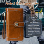 Leather Wallet Women Rfid Blocking Large Capacity, Zip Around Long Wallet - Pu Phone Clutch Purse, Trifold Ladies Wallets Coins Zipper Pocket with Id Window, Card Holder Wristlet, Black Brown