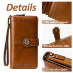 Leather Wallet Women Rfid Blocking Large Capacity, Zip Around Long Wallet - Pu Phone Clutch Purse, Trifold Ladies Wallets Coins Zipper Pocket with Id Window, Card Holder Wristlet, Black Brown