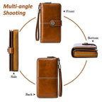 Leather Wallet Women Rfid Blocking Large Capacity, Zip Around Long Wallet - Pu Phone Clutch Purse, Trifold Ladies Wallets Coins Zipper Pocket with Id Window, Card Holder Wristlet, Black Brown