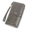 Leather Wallet Women Rfid Blocking Large Capacity, Zip Around Long Wallet - Pu Phone Clutch Purse, Trifold Ladies Wallets Coins Zipper Pocket with Id Window, Card Holder Wristlet, Black Gray