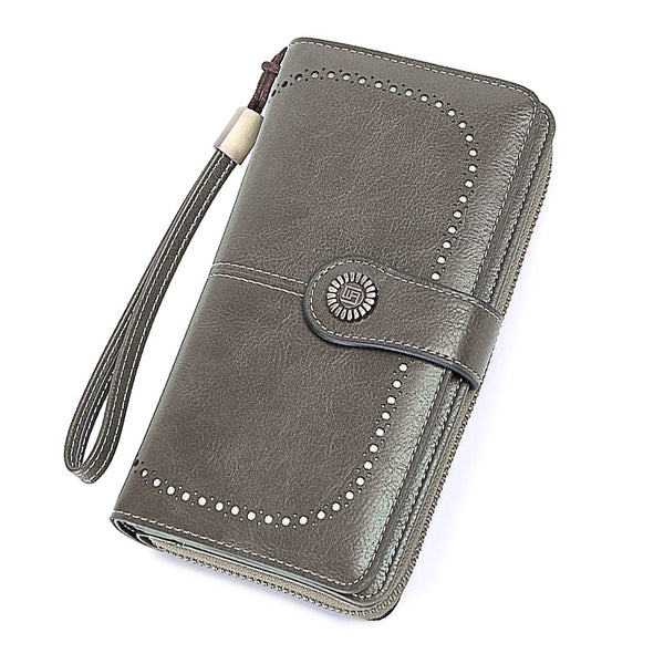 Leather Wallet Women Rfid Blocking Large Capacity, Zip Around Long Wallet - Pu Phone Clutch Purse, Trifold Ladies Wallets Coins Zipper Pocket with Id Window, Card Holder Wristlet, Black Gray
