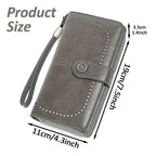 Leather Wallet Women Rfid Blocking Large Capacity, Zip Around Long Wallet - Pu Phone Clutch Purse, Trifold Ladies Wallets Coins Zipper Pocket with Id Window, Card Holder Wristlet, Black Gray