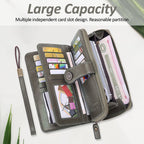 Leather Wallet Women Rfid Blocking Large Capacity, Zip Around Long Wallet - Pu Phone Clutch Purse, Trifold Ladies Wallets Coins Zipper Pocket with Id Window, Card Holder Wristlet, Black Gray