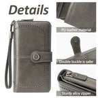 Leather Wallet Women Rfid Blocking Large Capacity, Zip Around Long Wallet - Pu Phone Clutch Purse, Trifold Ladies Wallets Coins Zipper Pocket with Id Window, Card Holder Wristlet, Black Gray