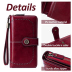 Leather Wallet Women Rfid Blocking Large Capacity, Zip Around Long Wallet - Pu Phone Clutch Purse, Trifold Ladies Wallets Coins Zipper Pocket with Id Window, Card Holder Wristlet, Black Red