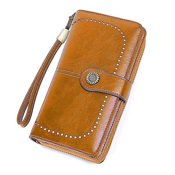 Leather Wallet Women Rfid Blocking Large Capacity, Zip Around Long Wallet - Pu Phone Clutch Purse, Trifold Ladies Wallets Coins Zipper Pocket with Id Window, Card Holder Wristlet, Black Yellow