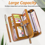 Leather Wallet Women Rfid Blocking Large Capacity, Zip Around Long Wallet - Pu Phone Clutch Purse, Trifold Ladies Wallets Coins Zipper Pocket with Id Window, Card Holder Wristlet, Black Yellow