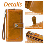 Leather Wallet Women Rfid Blocking Large Capacity, Zip Around Long Wallet - Pu Phone Clutch Purse, Trifold Ladies Wallets Coins Zipper Pocket with Id Window, Card Holder Wristlet, Black Yellow