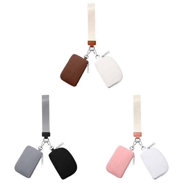 3/2/1PCS Keychain Wallet Mini Zip Around Wristlet Wallets For Women Detachable Dual Pouch Wristlet Portable Coin Purse Small Wallets For Travel Sports Outdoors F-Pink 1PCS & Grey 1PCS & Brown 1PCS
