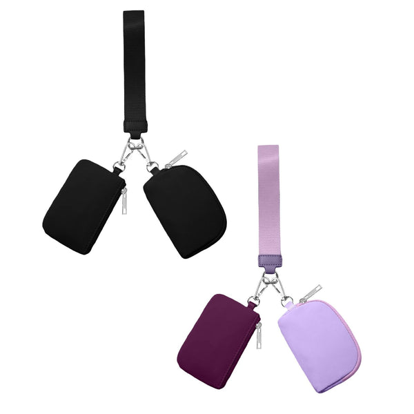 3/2/1PCS Keychain Wallet Mini Zip Around Wristlet Wallets For Women Detachable Dual Pouch Wristlet Portable Coin Purse Small Wallets For Travel Sports Outdoors F-Purple 1PCS & Black 1PCS