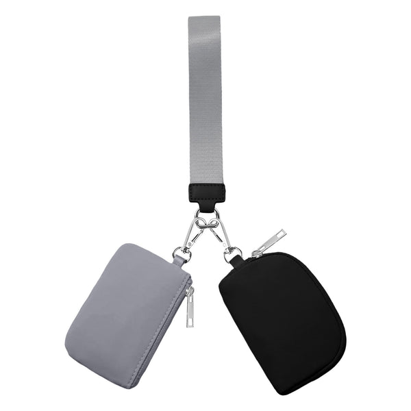 3/2/1PCS Keychain Wallet Mini Zip Around Wristlet Wallets For Women Detachable Dual Pouch Wristlet Portable Coin Purse Small Wallets For Travel Sports Outdoors Grey