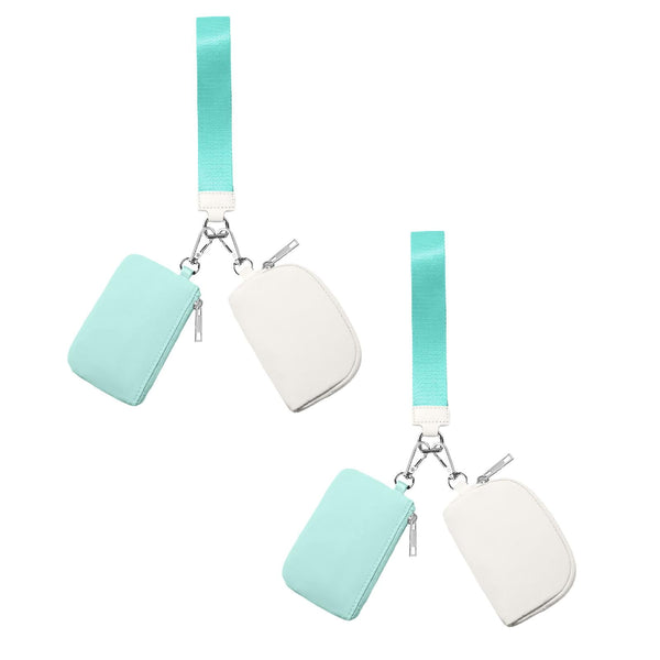 3/2/1PCS Keychain Wallet Mini Zip Around Wristlet Wallets For Women Detachable Dual Pouch Wristlet Portable Coin Purse Small Wallets For Travel Sports Outdoors Mint Green 2PCS