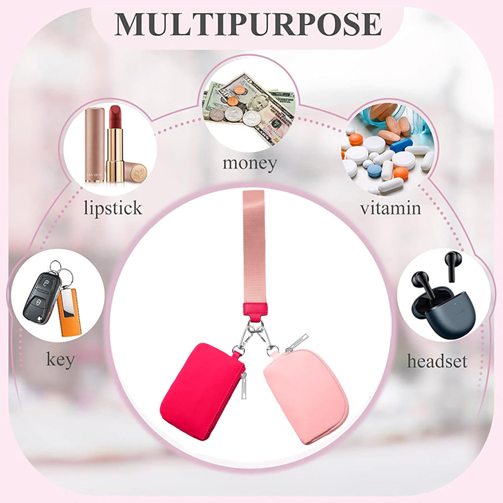 3/2/1PCS Keychain Wallet Mini Zip Around Wristlet Wallets For Women Detachable Dual Pouch Wristlet Portable Coin Purse Small Wallets For Travel Sports Outdoors Pink