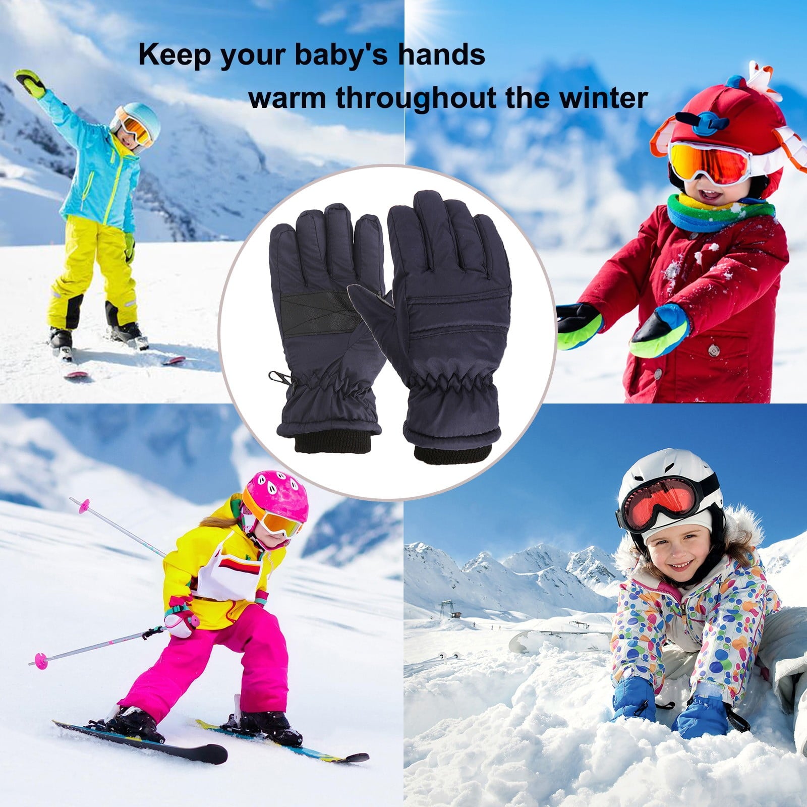 GXWEA Gloves For Kids Toddler Skis Kids Gloves Winter Gloves Thick Gloves Stretchy Warm Gloves Boys Girls 6-24 Months 4-8 Year AHA1 kids snow gloves Navy