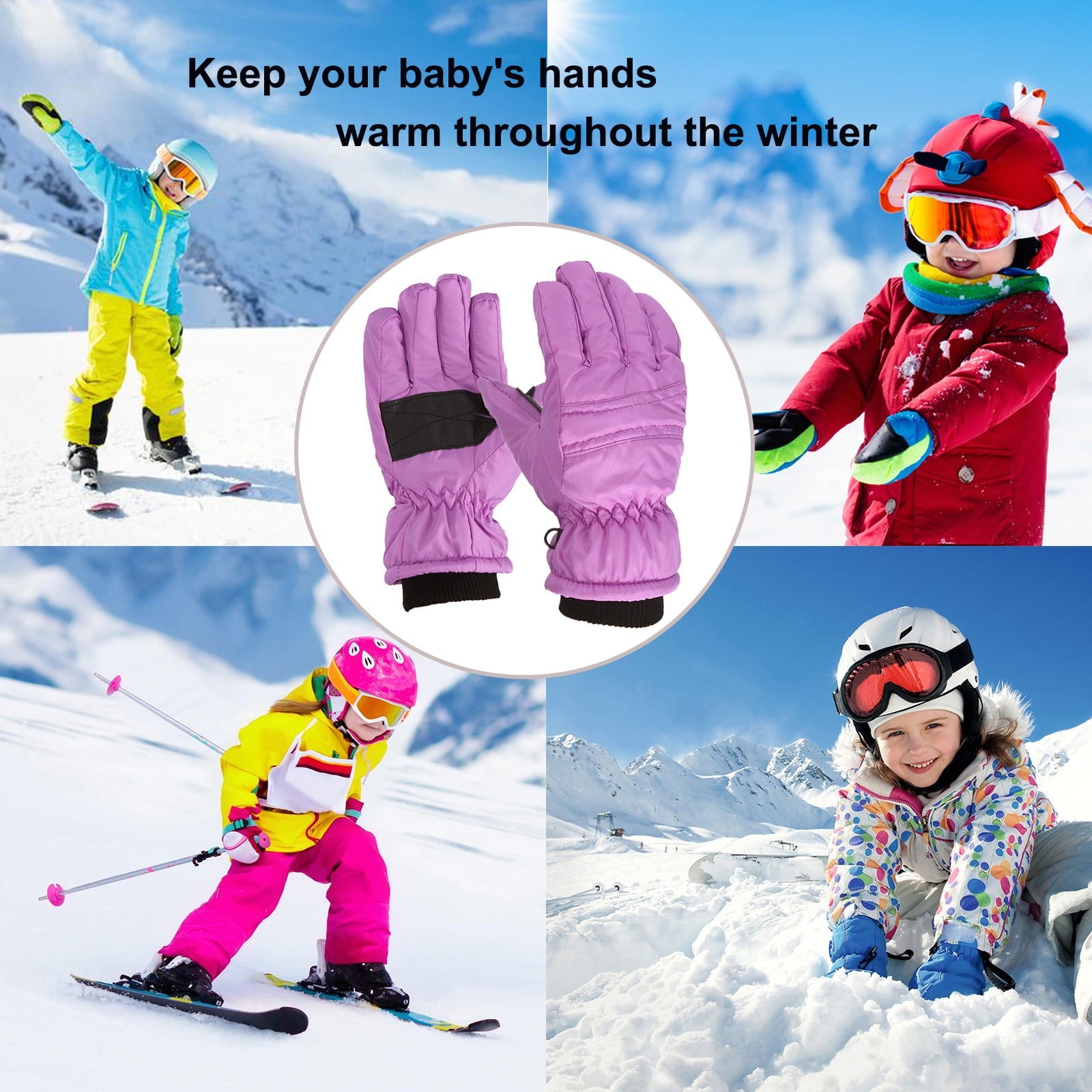 GXWEA Gloves For Kids Toddler Skis Kids Gloves Winter Gloves Thick Gloves Stretchy Warm Gloves Boys Girls 6-24 Months 7-12 Year AHA1 kids snow gloves Purple