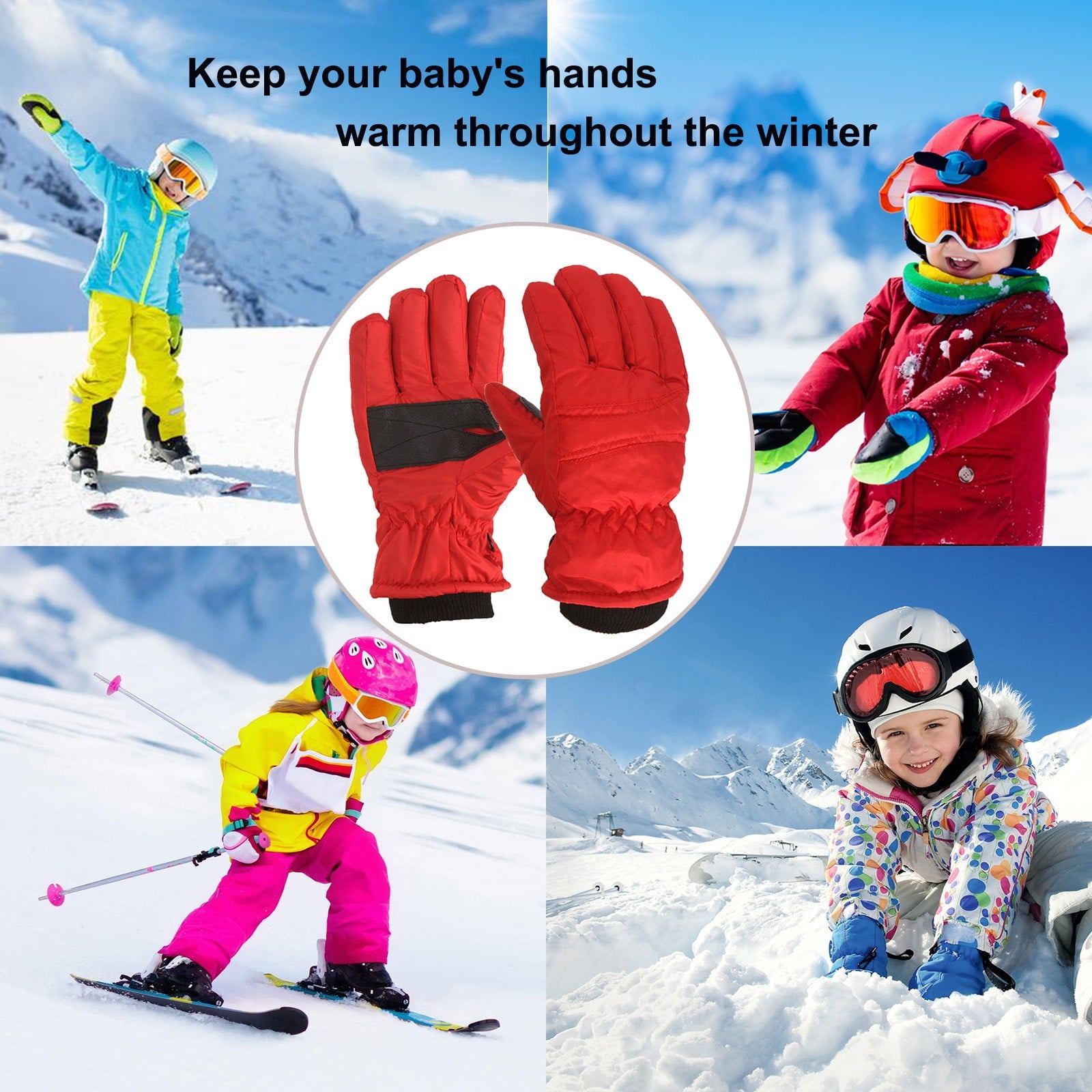 GXWEA Gloves For Kids Toddler Skis Kids Gloves Winter Gloves Thick Gloves Stretchy Warm Gloves Boys Girls 6-24 Months 4-8 Year AHA1 kids snow gloves Red