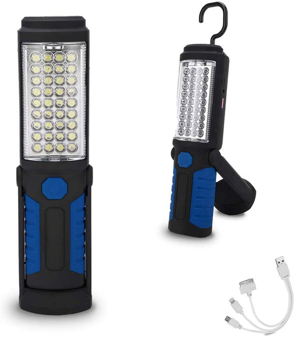 Rechargeable LED Work Light Portable Multi-use Flashlight, Magnetic Flashlight LED & Hanging Hook, Waterproof,for Car Repairing, Blackout,Household and Emergency