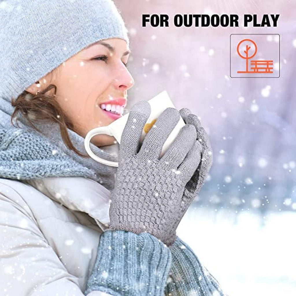 Dalrosia Women's Winter Touch Screen Gloves Warm Fleece Lined Knit Gloves Elastic Cuff Winter Texting Gloves Beige
