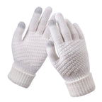 Dalrosia Women's Winter Touch Screen Gloves Warm Fleece Lined Knit Gloves Elastic Cuff Winter Texting Gloves White