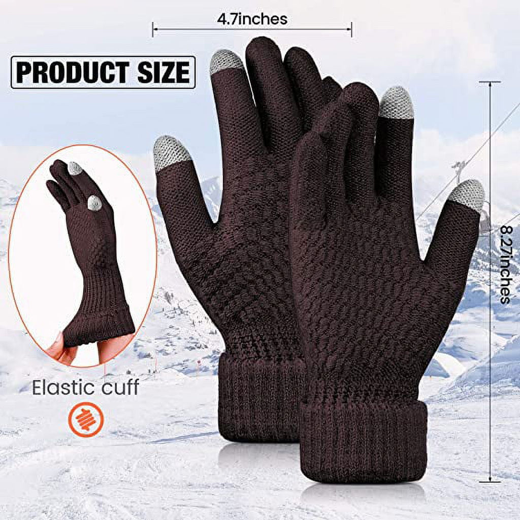 Dalrosia Women's Winter Touch Screen Gloves Warm Fleece Lined Knit Gloves Elastic Cuff Winter Texting Gloves White