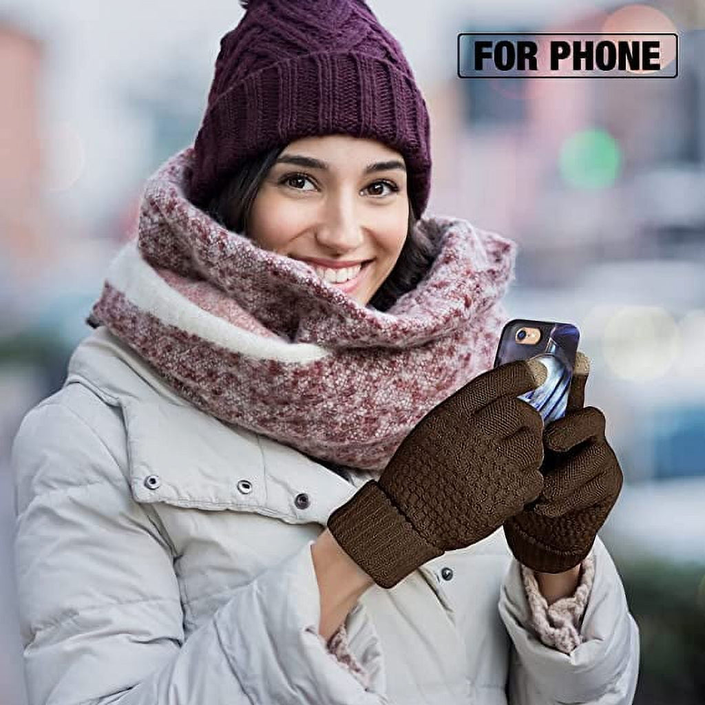 Dalrosia Women's Winter Touch Screen Gloves Warm Fleece Lined Knit Gloves Elastic Cuff Winter Texting Gloves White