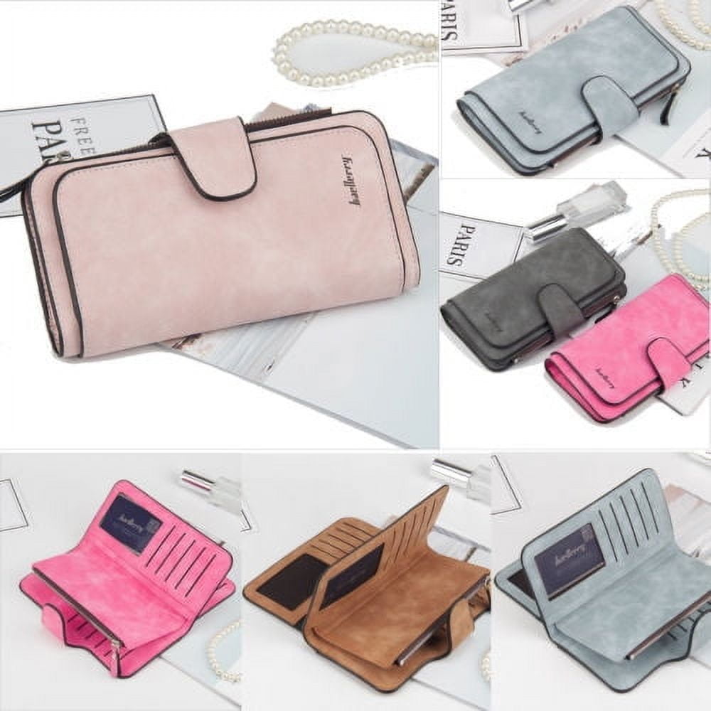Women Lady Leather Trifold Card Wallet Clutch Checkbook Handbag Zip Purse Card Phone Holder Long Design Lady Fashion Wallets One Size Blue