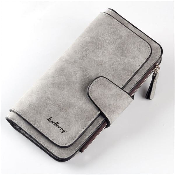 Women Lady Leather Trifold Card Wallet Clutch Checkbook Handbag Zip Purse Card Phone Holder Long Design Lady Fashion Wallets One Size Gray