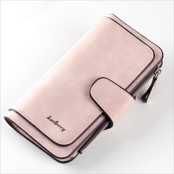Women Lady Leather Trifold Card Wallet Clutch Checkbook Handbag Zip Purse Card Phone Holder Long Design Lady Fashion Wallets One Size Pink