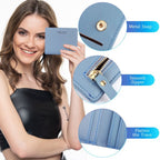 Leather Wallet for Women Small Leather Wallet Rfid Blocking Credit Card Holder Ladies Purse Zipper Pocket Wallet for Women Girls Blue/Grey, School Supplies: Business Card Holder Z-Blue