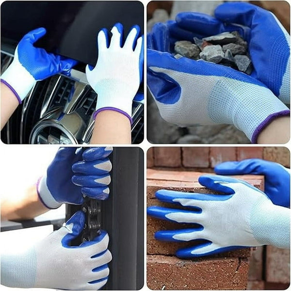 JWDX Nylon Rubber Latex Reinforced Dipped Wear-Resistant and Non-Slip Construction Work Gloves Gloves Bobasndm Garden Gloves for Women/Men Nitrile Coated Work Gloves for Gardening Restoration Work One Size Blue