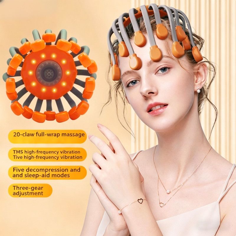 Grrvtrz Head Massagers Scalp Massagers Motorized Scalp Massagers with 20 Individual Massage Nodes 5 Modes and 360 Degrees Of Adjustable Massage.,Home Essentials,Home Appliances Orange