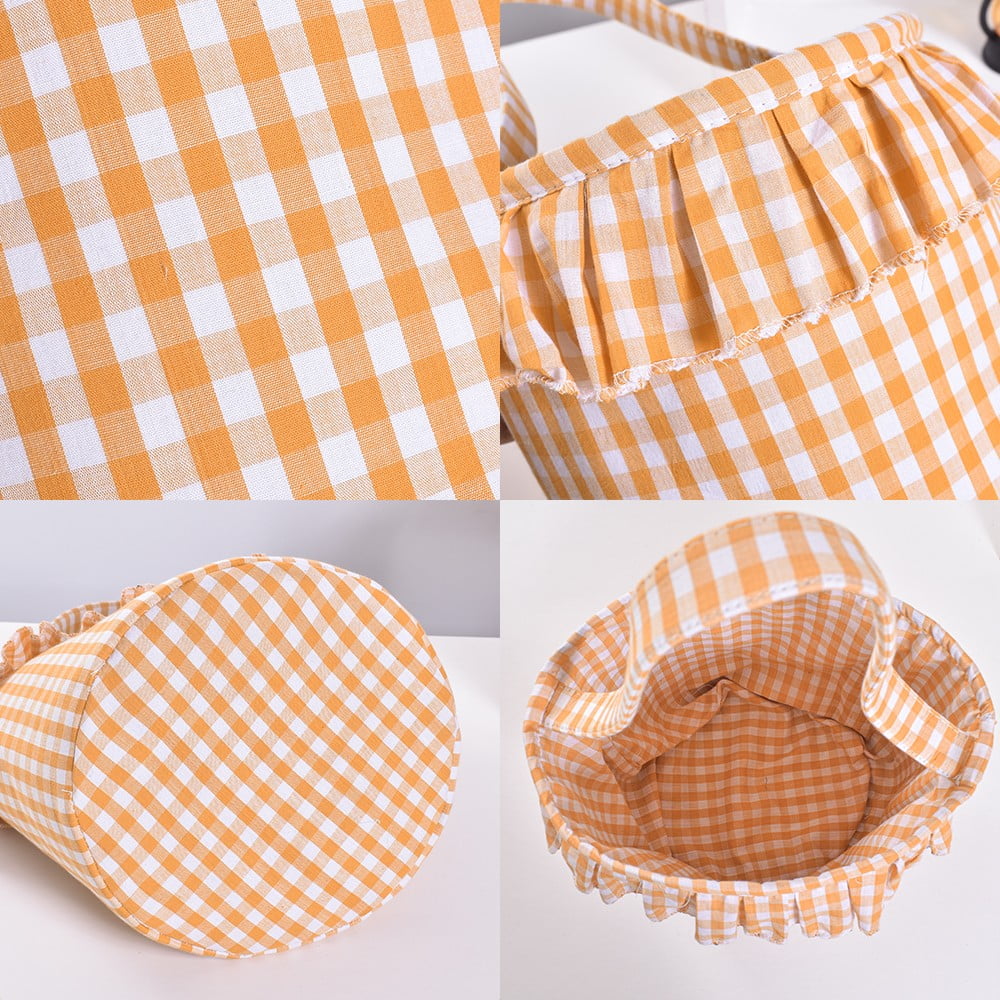 Small Wall-Mounted Kitchen Storage Basket, Hanging Storage Wicker Baskets Wall Mounted Woven Hanging Basket Wicker Small Basket with Handle Wicker Basket with Handle Small Basket Organizer Light Orange and White Checkered Easter Canvas Egg Basket