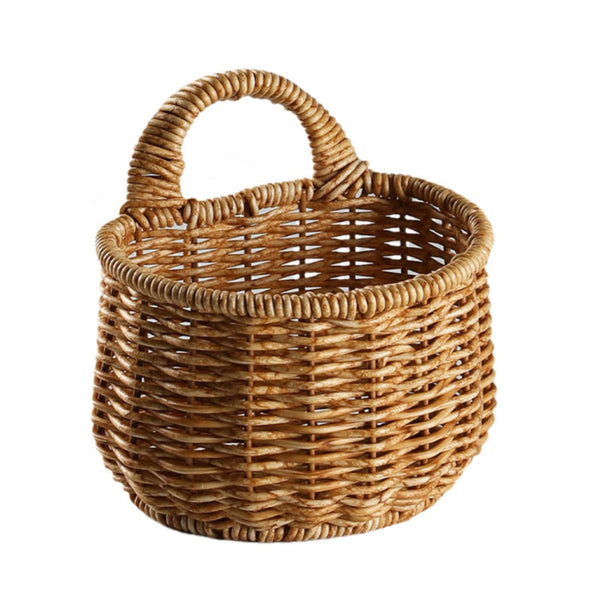 Small Woven Hanging or Wall-Mounted Kitchen Storage Basket with Handle - Large