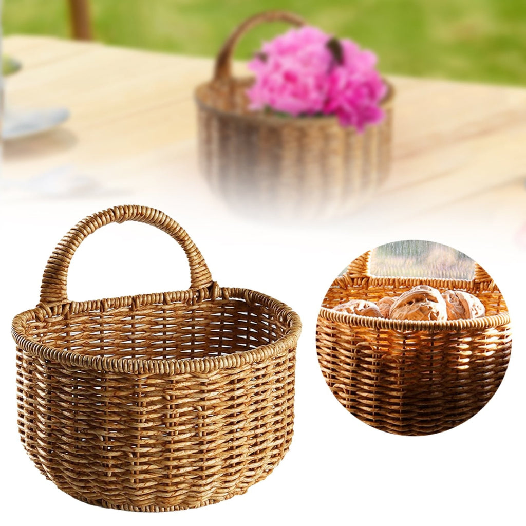 Small Wall-Mounted Kitchen Storage Basket, Hanging Storage Wicker Baskets Wall Mounted Woven Hanging Basket Wicker Small Basket with Handle Wicker Basket with Handle Small Basket Organizer Large wall-mounted kitchen storage basket Khaki